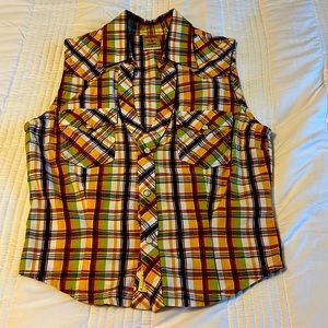 True Religion Women’s Sleeveless Western Shirt Snap Close Fitted